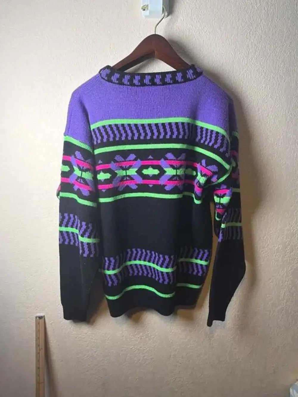 VTG Demetre‎ Mens L Ski Sweater Wool Blend Geometric Neon Abstract USA